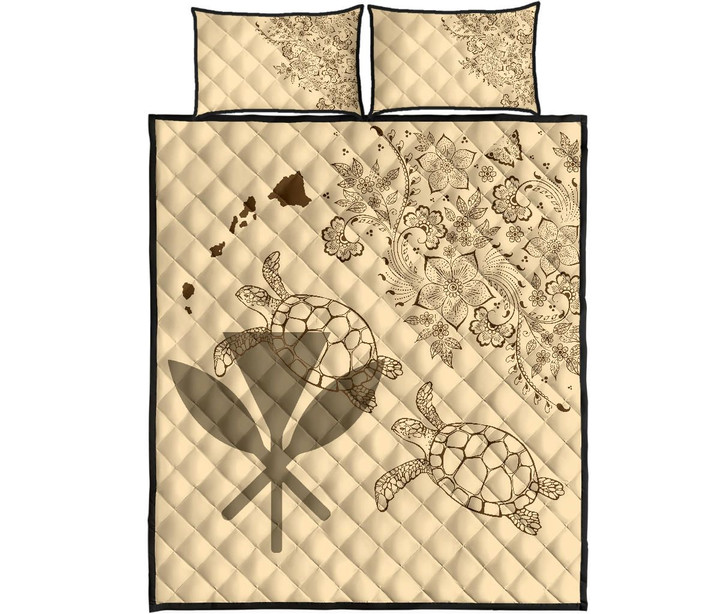 Alohawaii Quilt Bed Set - Hawaii Turtle Kanaka Map Beige - Quilt Bed Set