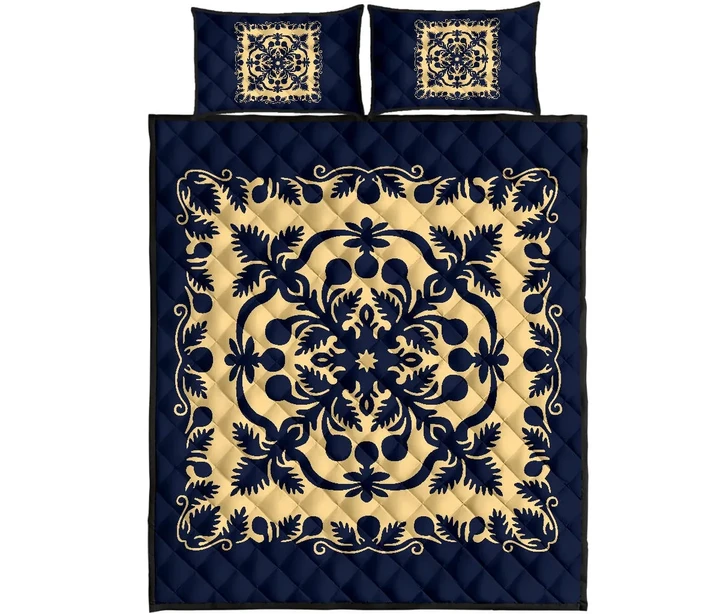 Alohawaii Quilt Bed Set - Hawaii Quilt Bed Set Royal Pattern - Indigo
