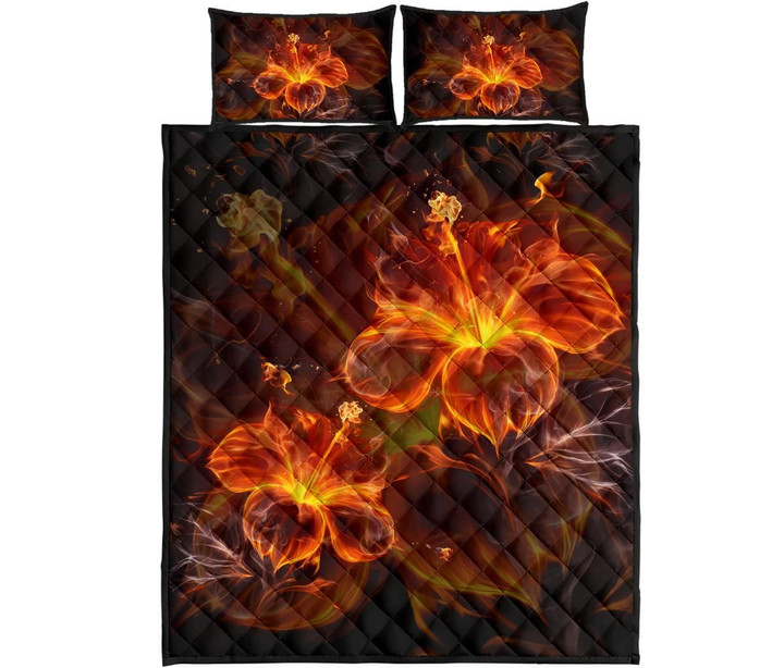 Alohawaii Quilt Bed Set - Hawaii Hibiscus Fire Quilt Bed Set