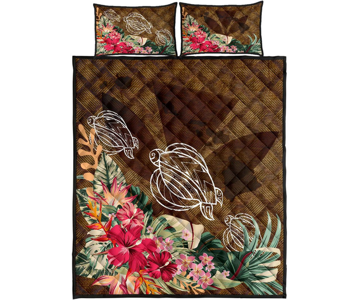 Alohawaii Quilt Bed Set - Kanaka Turtle Tropical Knit Background Quilt Bed Set