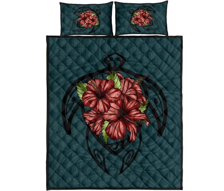 Alohawaii Quilt Bed Set - Hawaii Turtle Hibiscus Polynesian Quilt Bed Set