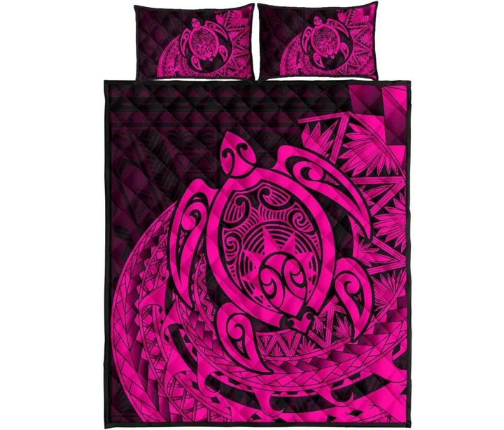 Alohawaii Quilt Bed Set - Hawaii Polynesian Turtle Quilt Bed Set - Pink
