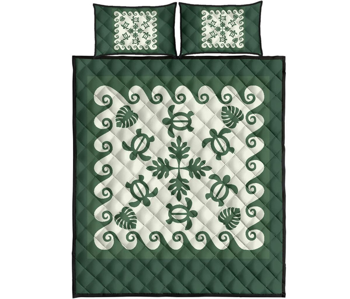 Alohawaii Quilt Bed Set - Hawaiian Quilt Bed Set Turtle Pattern - Green