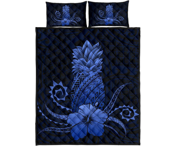 Alohawaii Home Set - Quilt Bed Set Hawaii Polynesian Pineapple Hibiscus Zela Style Blue | Alohawaii.co