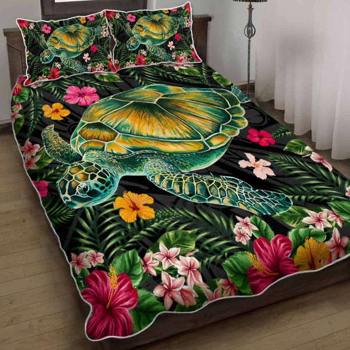 Alohawaii Quilt Bed Set - Aloha Turtle Hibiscus Tropical Polynesian Quilt Bed Set - Yam