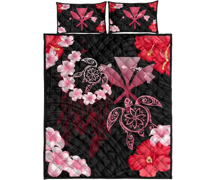 Alohawaii Quilt Bed Set - Hawaii Dream Catcher Turtle Hibiscus Plumeria Polynesian - Quilt Bed Set
