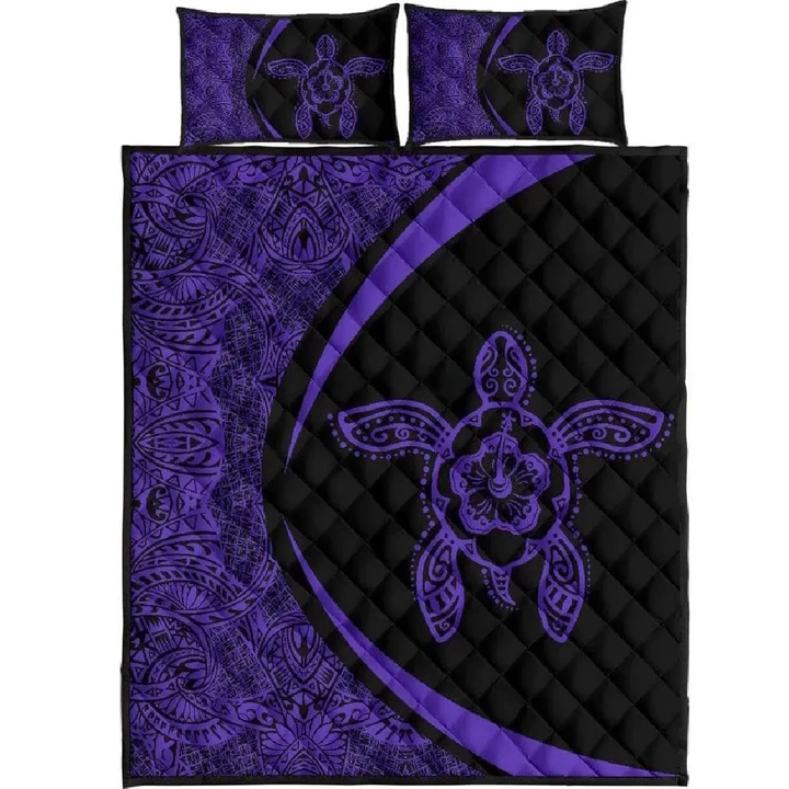 Alohawaii Quilt Bed Set - Hawaiian Polynesian Turtle Quilt Bed Set-Circle Style Purple