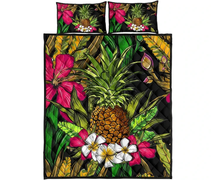 Alohawaii Quilt Bed Set - Hawaii Tropical Flowers Pineapple Quilt Bed Set
