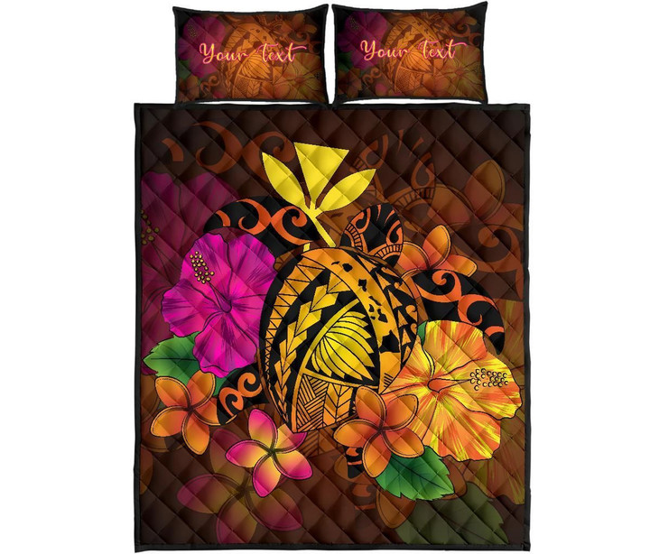 Alohawaii Home Set - Quilt Bed Set Personalized Hawaiian Map Turtle Tribal Kanaka Hibiscus Plumeria Polynesian | Alohawaii.co