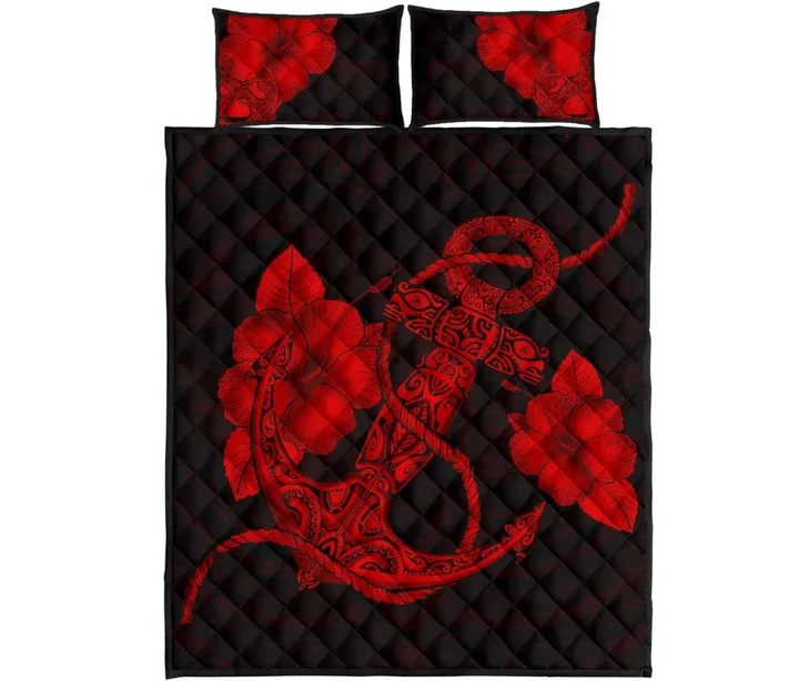 Alohawaii Quilt Bed Set - Anchor Poly Tribal Quilt Bed Set Red