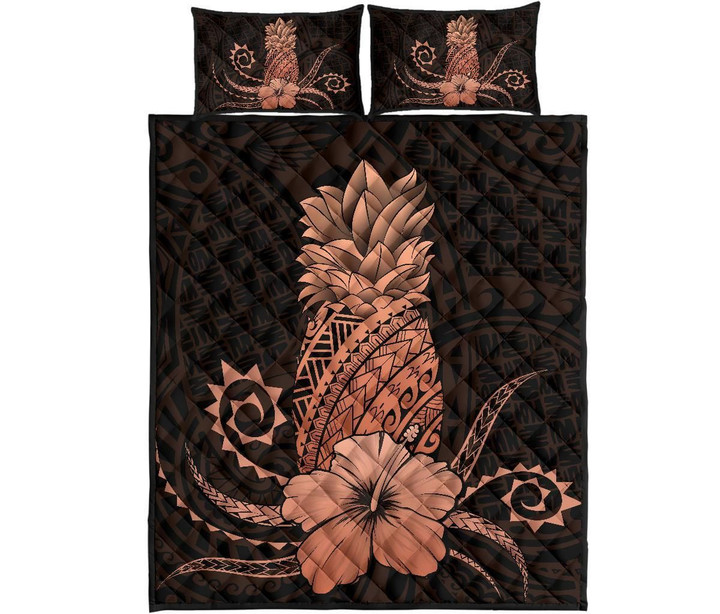 Alohawaii Home Set - Quilt Bed Set Hawaii Polynesian Pineapple Hibiscus Zela Style Orange | Alohawaii.co