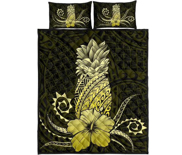 Alohawaii Quilt Bed Set - Hawaii Polynesian Pineapple Hibiscus Quilt Bed Set - Zela Style Yellow