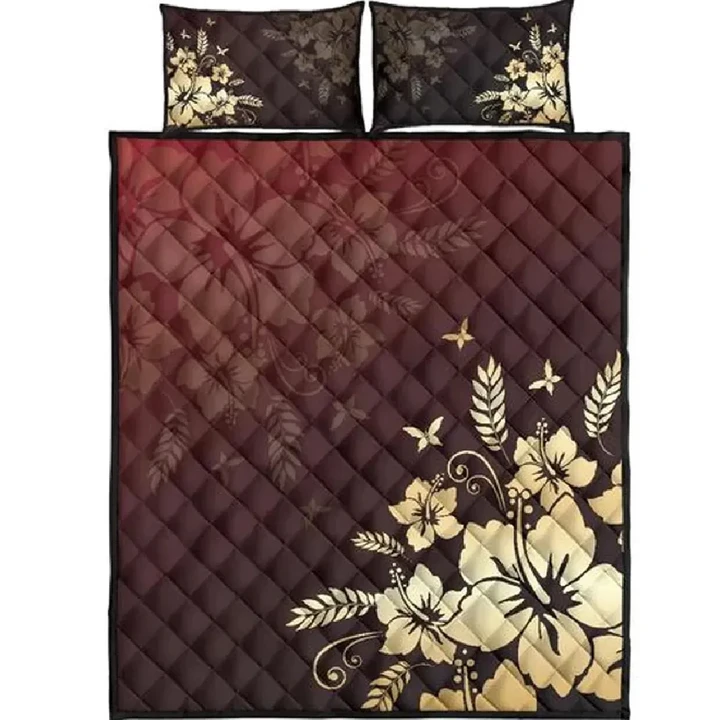Alohawaii Quilt Bed Set - Golden Hibiscus Quilt Bed Set