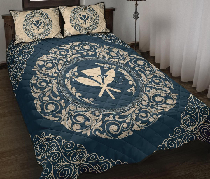 Alohawaii Quilt Bed Set - Hawaii Map Classic Floral Quilt Bed Set Blue