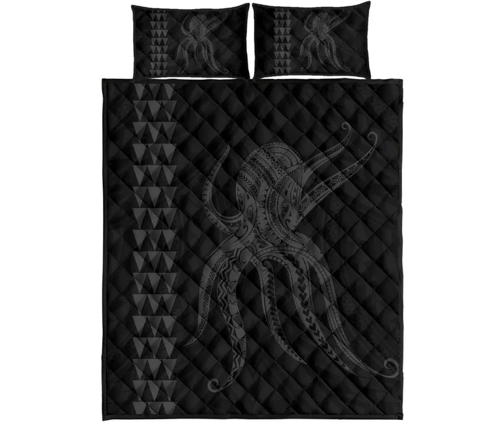 Alohawaii Quilt Bed Set - Hawaii Octopus KaKau Polynesian Quilt Bed Set - Gray