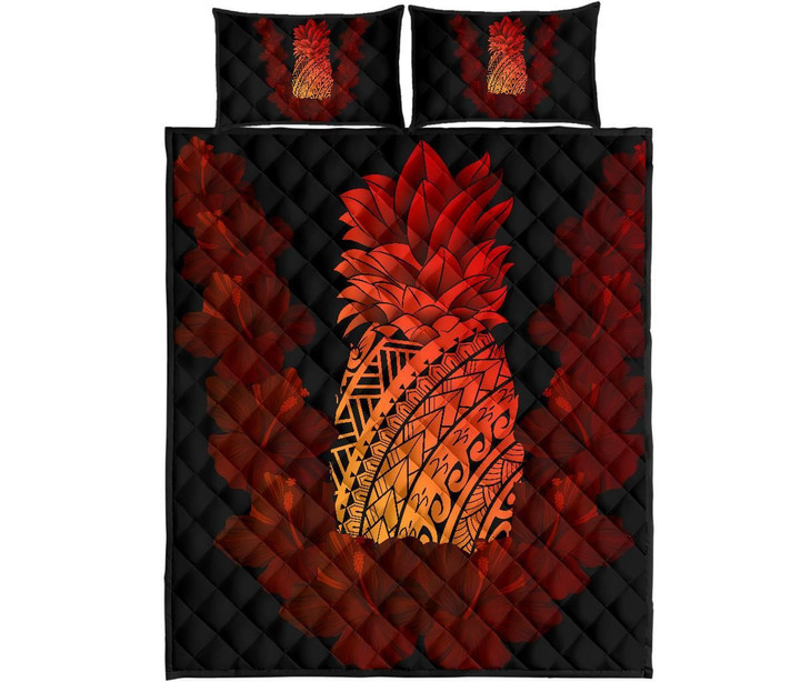 Alohawaii Quilt Bed Set - Hawaii Pineapple Hibiscus Quilt Bed Set
