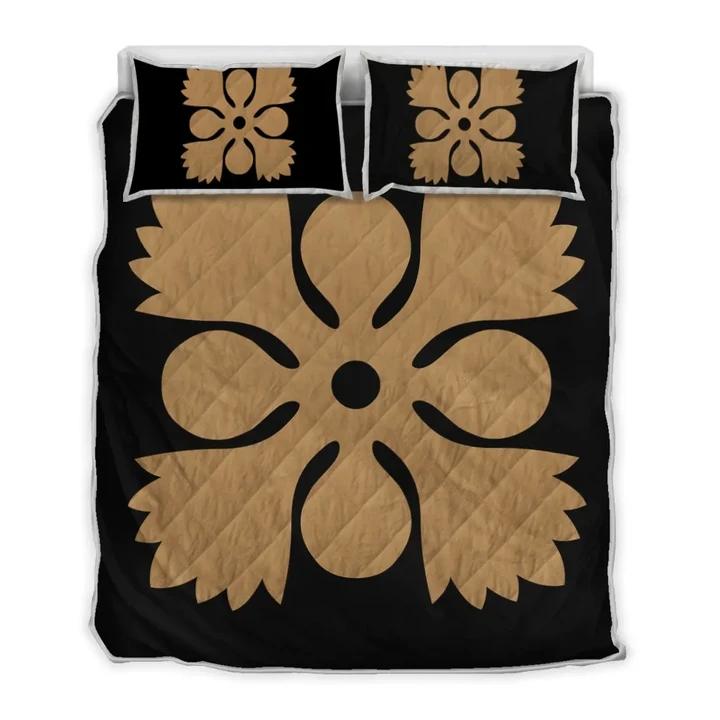 Alohawaii Quilt Bed Set - Hawaiian Royal Pattern Quilt Bed Set - Black And Gold - U1 Style