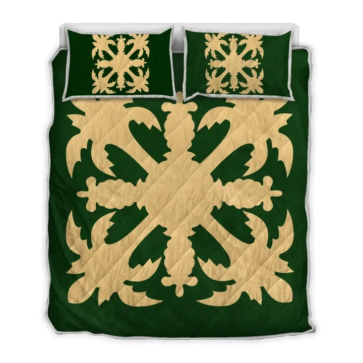 Alohawaii Quilt Bed Set - Hawaiian Royal Pattern Quilt Bed Set - Green - H1 Style