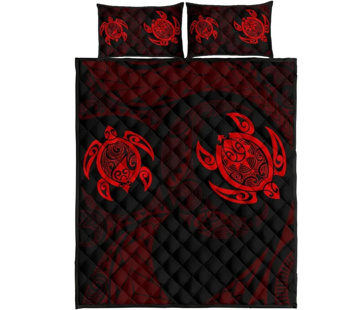 Alohawaii Quilt Bed Set - Hawaii Polynesian Turtle Quilt Bed Set Red