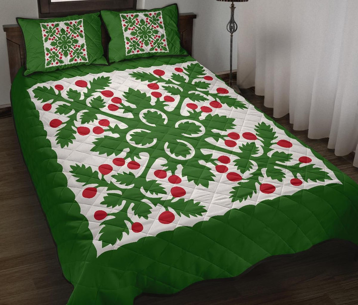 Alohawaii Quilt Bed Set - Hawaiian Quilt Bed Set Fresh Fruit Tropical Pattern - Green