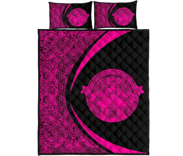 Alohawaii Quilt Bed Set - Hawaii Polynesian Pele Kanaka Quilt Bed Set Circle Style Pink