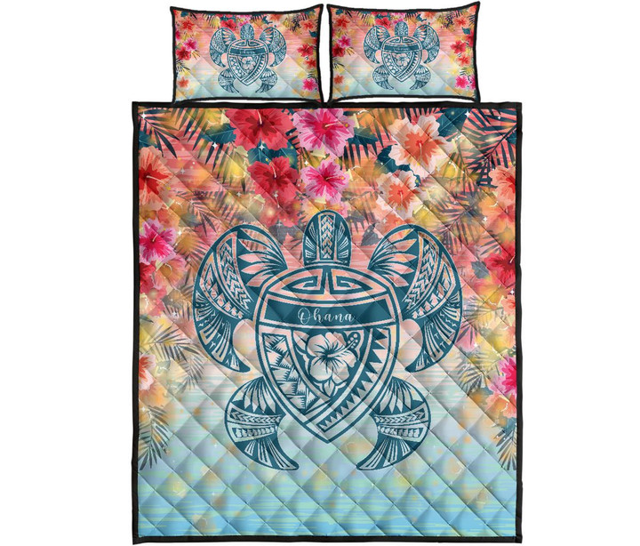 Alohawaii Quilt Bed Set - Hawaii Turtle Ohana Stary Night Hibiscus Quilt Bed Set