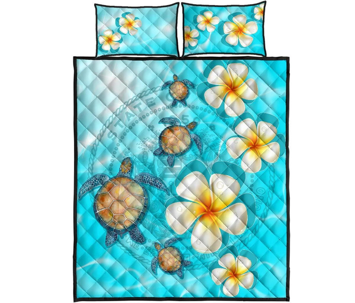 Alohawaii Home Set - Quilt Bed Set Hawaii Turtle Coat Of Arm Plumeria Ocean | Alohawaii.co
