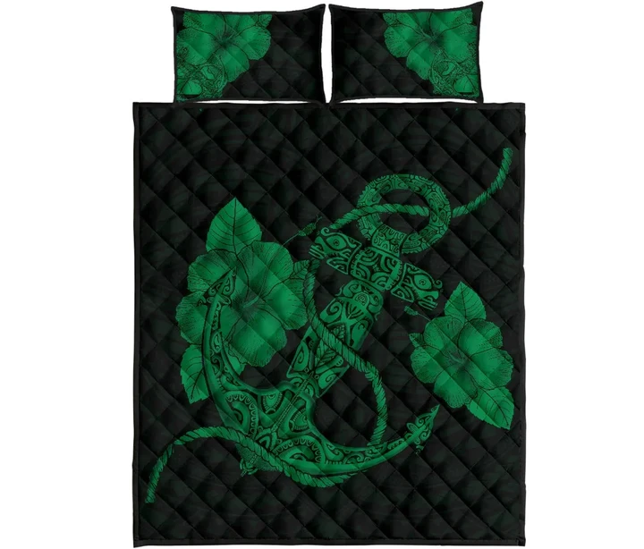 Alohawaii Quilt Bed Set - Anchor Poly Tribal Quilt Bed Set Green