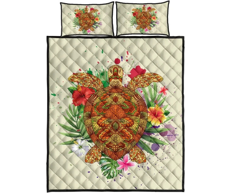 Alohawaii Quilt Bed Set - Hawaii Turtle Life Hibiscus Design Quilt Bed Set