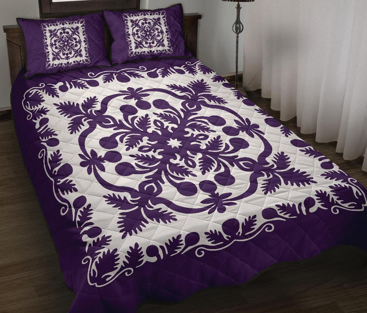 Alohawaii Quilt Bed Set - Hawaii Quilt Bed Set Royal Pattern - Purple And White