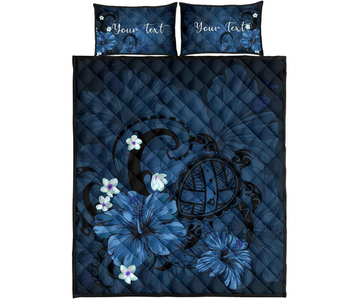 Alohawaii Home Set - Quilt Bed Set Personalized Hawaii Map Turtle Hibiscus Plumeria Polynesian Blue | Alohawaii.co