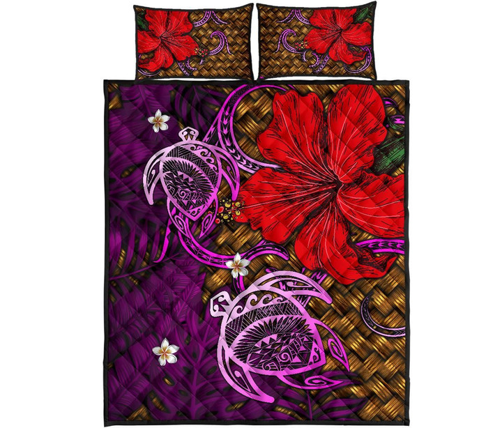 Alohawaii Quilt Bed Set - Hawaii Lauhala Hibiscus Polynesian Tropical Pink Quilt Bed Set - Wake Style