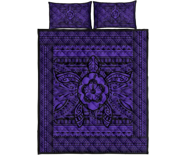 Alohawaii Quilt Bed Set - Hawaii Polyensian Turtle Quilt Bed Set Purple