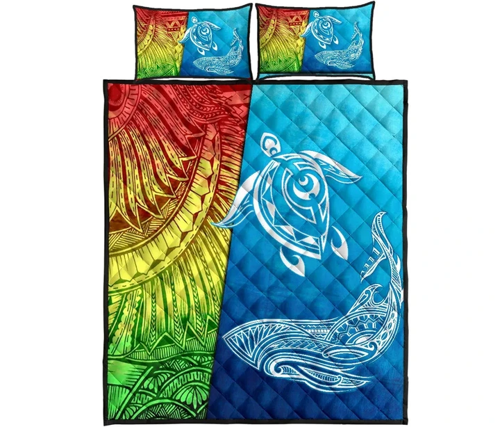 Alohawaii Quilt Bed Set - Hawaii Turtle Shark Polynesian And Sea Quilt Bed Set