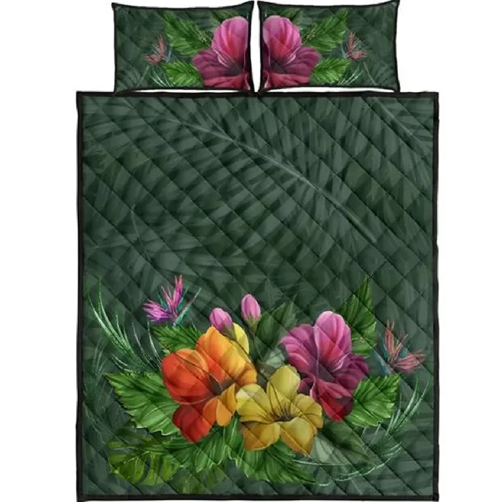 Alohawaii Quilt Bed Set - Colorful Hibiscus Quilt Bed Set