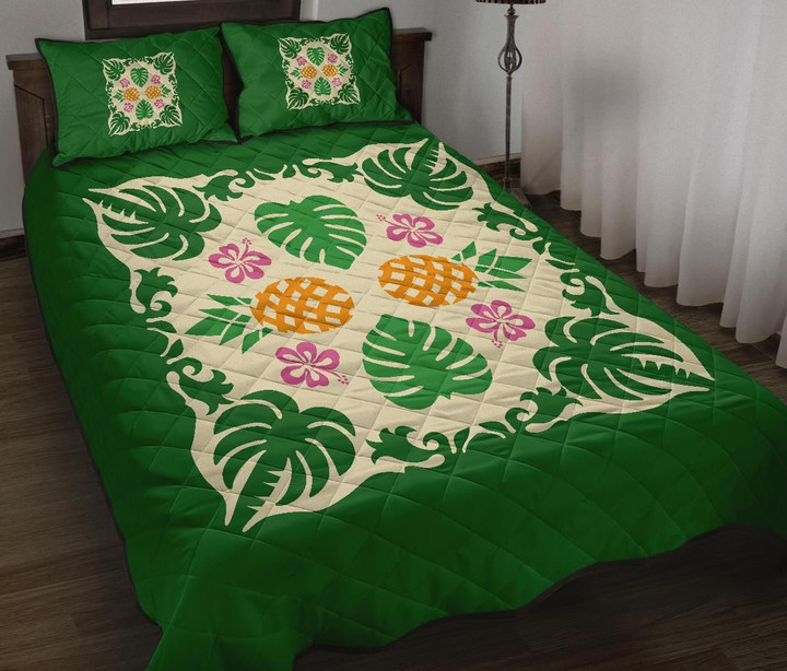 Alohawaii Quilt Bed Set - Hawaiian Quilt Bed Set Coconut Tree Pattern - Green