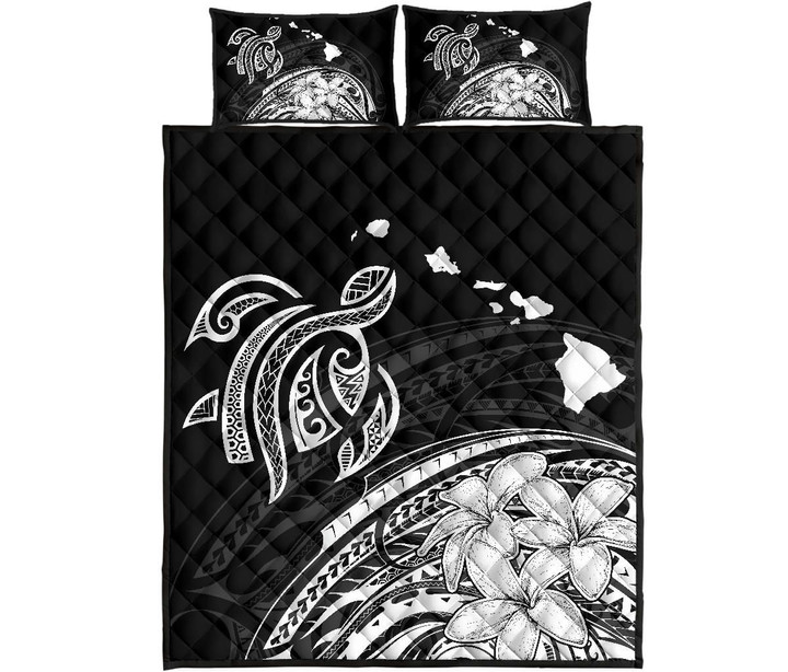 Alohawaii Quilt Bed Set - Hawaii Quilt Bed Set - Turtle Polynesian Map Plumeria White