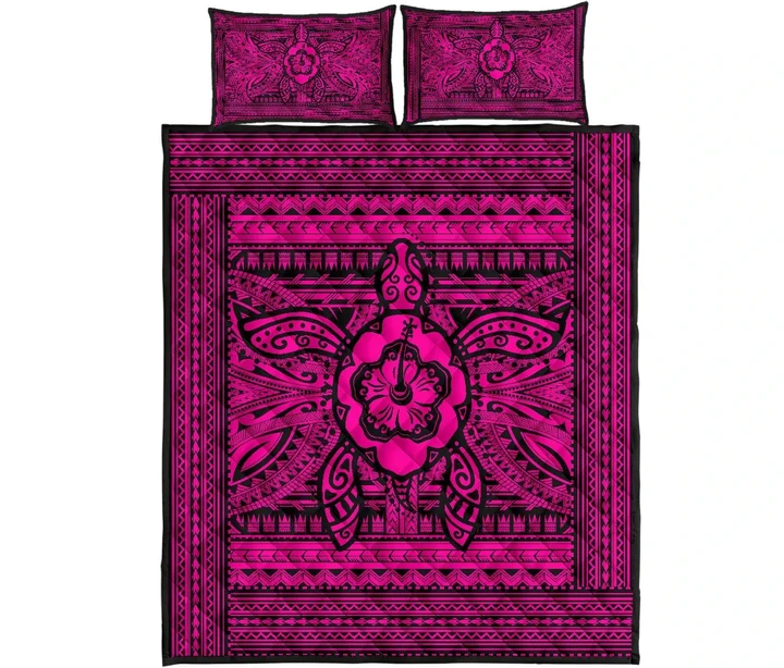 Alohawaii Quilt Bed Set - Hawaii Polyensian Turtle Quilt Bed Set Pink
