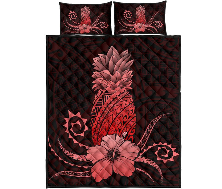Alohawaii Home Set - Quilt Bed Set Hawaii Polynesian Pineapple Hibiscus Zela Style Red | Alohawaii.co