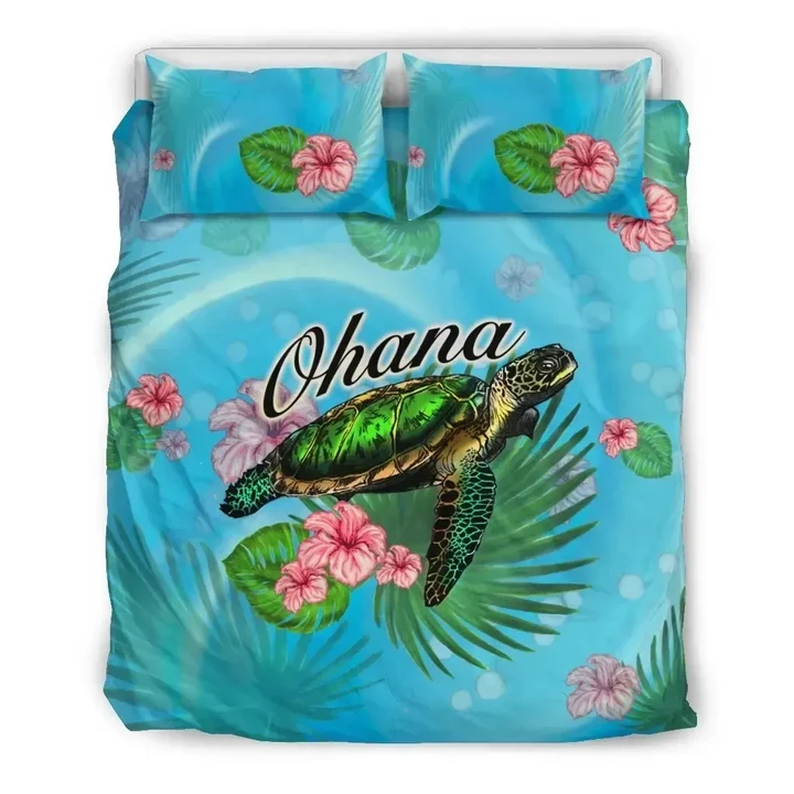 Alohawaii Bedding Set - Cover and Pillow Cases Hawaiian Ohana Turtle And Hibiscus Polynesian | Alohawaii.co