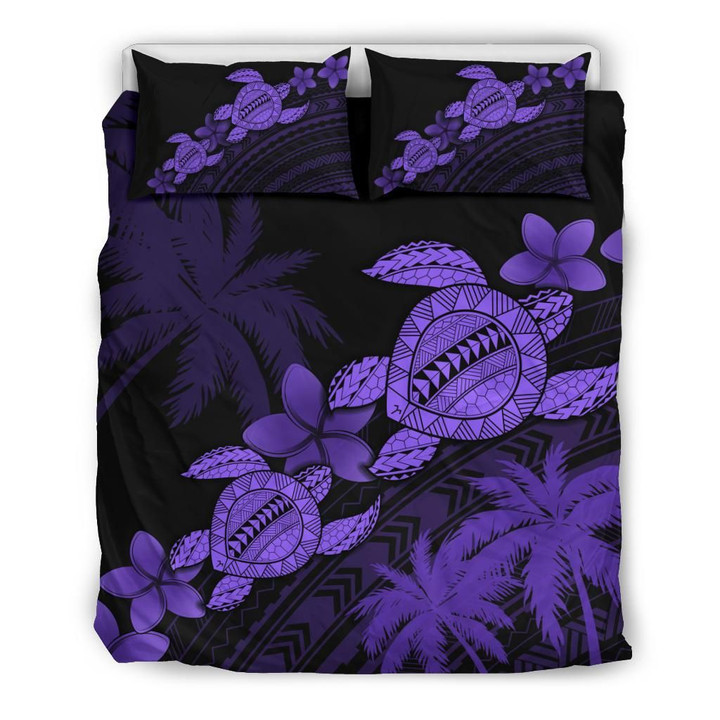 Alohawaii Home Set - Hawaii Turtle Plumeria Coconut Tree Polynesian Bedding Set - Purple - AH J4
