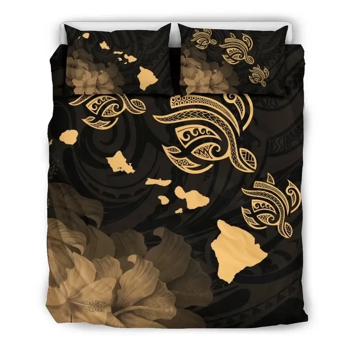 Alohawaii Bedding Set - Cover and Pillow Cases Hawaiian Map Turtle  Hibiscus Polynesian | Alohawaii.co