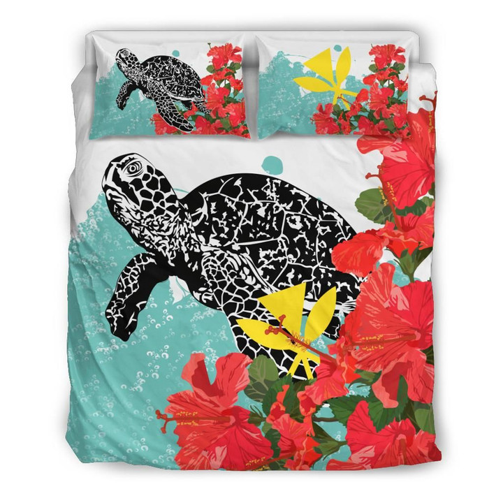 Alohawaii Home Set - Hawaiian Sea Turtle Kanaka Hibiscus Polynesian Bedding Set - AH J9