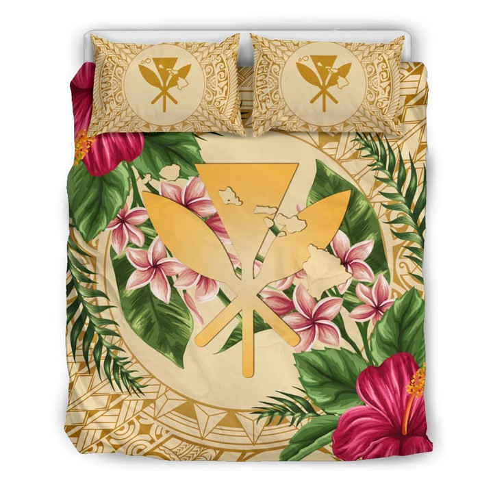 Alohawaii Home Set - Kanaka Maoli  Bedding Set Strong Pattern Hibiscus Plumeria AH J1