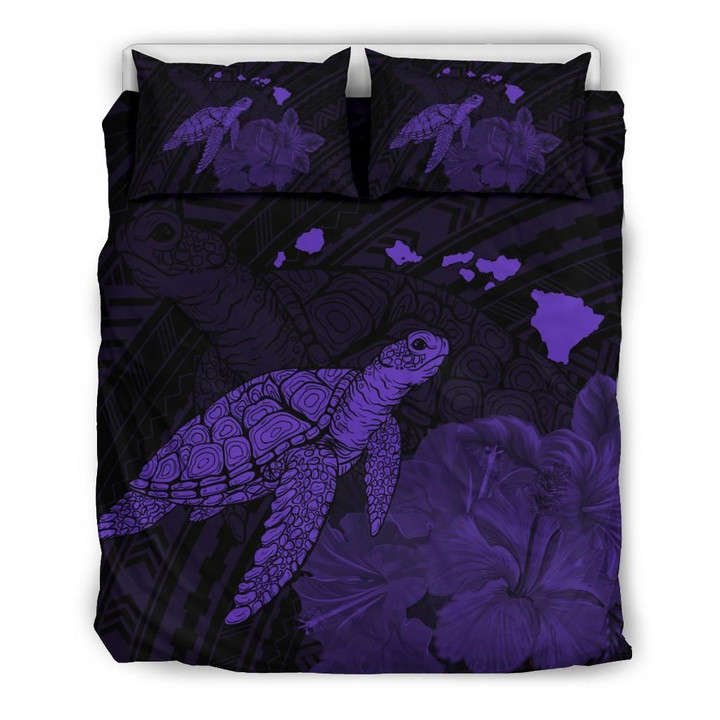 Alohawaii Home Set - Hawaii Polynesian Hibiscus Turtle Map Bedding Set - AH - Purple - J5