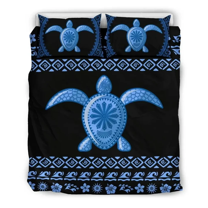 Alohawaii Home Set - Hawaiian Hibiscus Turtle Polynesian Bedding Sets - Blue Version - AH - J1