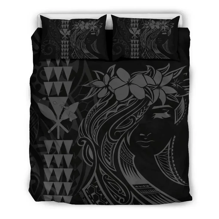 Alohawaii Bedding Set - Cover and Pillow Cases Hawaii Map Kanaka Polynesian Hula Girl - Grey | Alohawaii.co