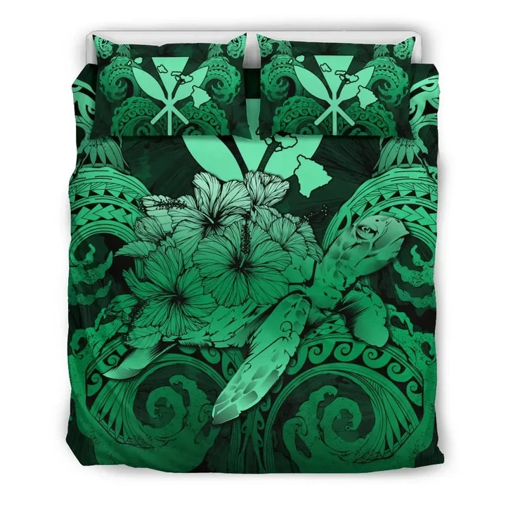 Alohawaii Home Set - Hawaii Turtle Wave Polynesian Bedding Set - Hey Style Green Pastel - AH - J4