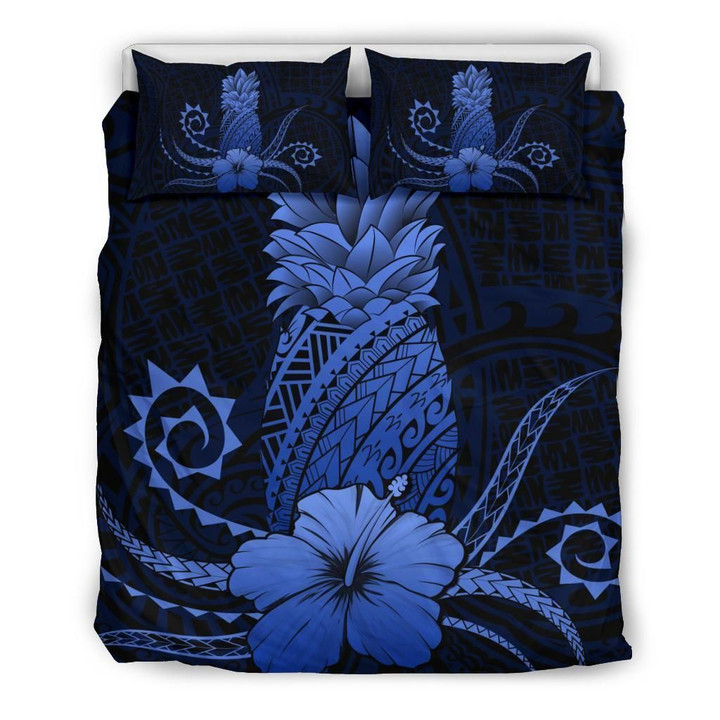 Alohawaii Bedding Set - Cover and Pillow Cases Hawaii Polynesian Pineapple Hibiscus - Zela Style Blue | Alohawaii.co