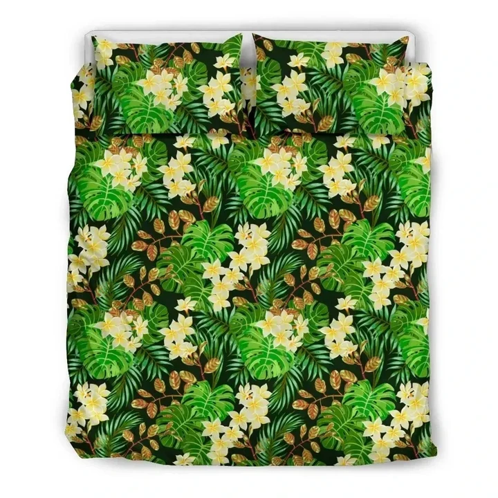 Alohawaii Bedding Set - Cover and Pillow Cases Hawaiian Tropical Leaves And Plumeria Polynesian | Alohawaii.co